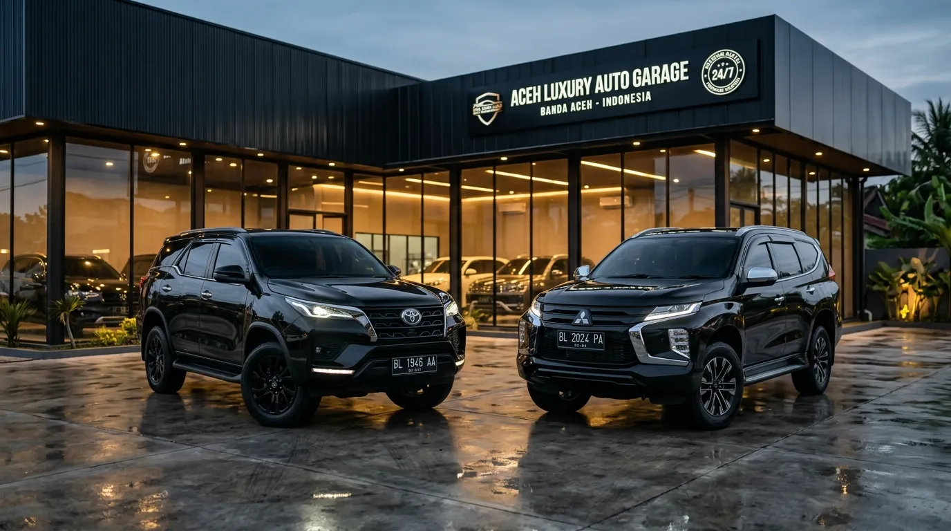 Unit Toyota Fortuner GR Sport dan Mitsubishi Pajero Sport Dakar di garasi Malika Royal Trans Banda Aceh